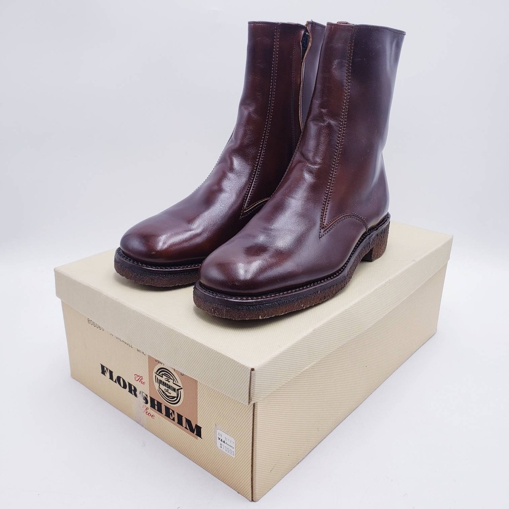 Vintage‎ Florsheim Zip Up Boots Brown Leather Faux Fur Lined Mens Size 7 D